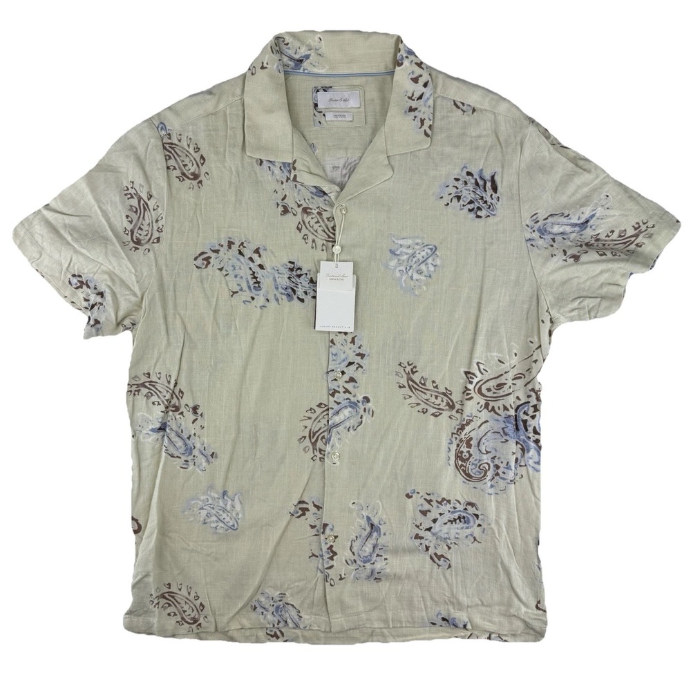 Porter & Ash Linen Blend Floral‎ Button Up Shirt Mens XL Short Sleeve
